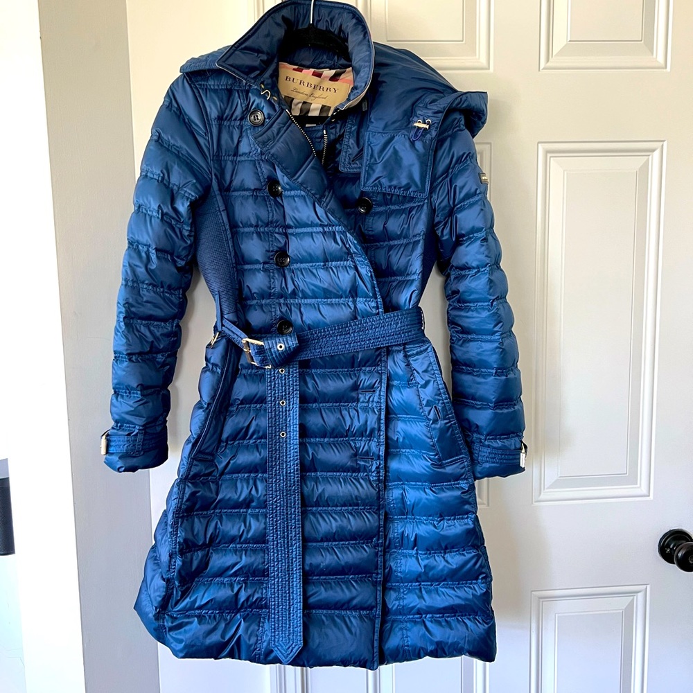 Burberry blue puffer coat